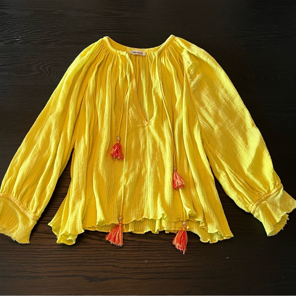 Zadig & Voltaire Tigre yellow pedant top with gold skeleton tassels